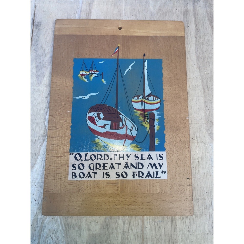 Vintage Nevco Wood Products Cutting Board Fisherman's Prayer 13.75" X 9.5"